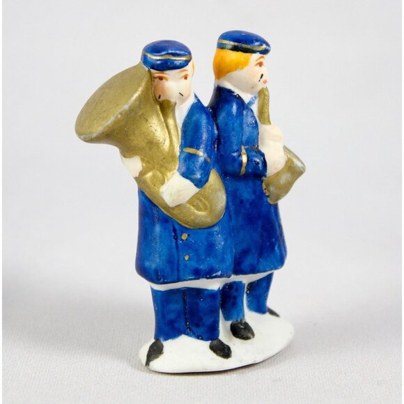 Christmas Village Porcelain Miniature Musicians in Blue Figurine 2.5" Tall - Picture 1 of 5